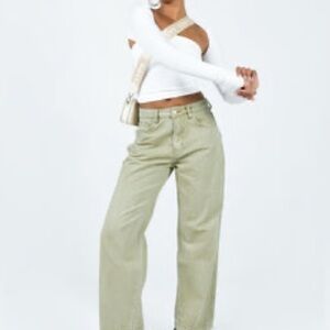 Princess Polly,Soft Green Jeans, Straight-Leg, Button-Fly, Excellent Cond,Size 4